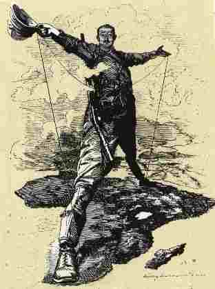 O "coloso de Rhodes", caricatura da revista británica Punch, 1892